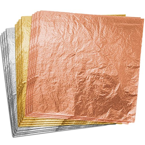 Paxcoo 300 Gold Leaf Sheets for Resin, Gold Foil Flakes Metallic Leaf for Resin Jewelry Making, Nail Art, Slime, and Gilding Crafts (Gold, Silver, Rose Gold Color 5.5 by 5.5 Inches) - color: 300Pcs Gold, Silver and Rose Gold Leaf