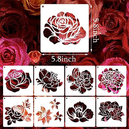 20 Pieces Rose Flower Stencils for Painting on Wood Reusable Floral Stencil for Craft Border Flowers Drawing Template Stencil for Canvas Wall Paper Furniture DIY Scrapbooks Crafts Home Decor (Rose)