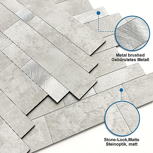 Stone Peel Stick Backsplash Tiles Kitchen Wall Cement Grey 5pcs - color: Cement Grey, size: 5sheets