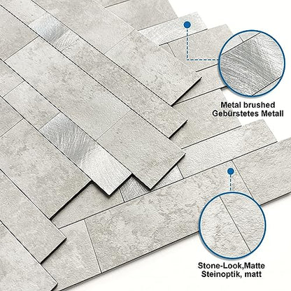 Stone Peel Stick Backsplash Tiles Kitchen Wall Cement Grey 5pcs - color: Cement Grey, size: 5sheets