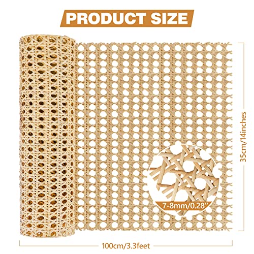 14" Width x 3.3 Feet Cane Rattan Webbing Roll for Caning Projects, Cane Webbing Sheet, Natural Pre-Woven Open Mesh Caning for Furniture Chair Cabinet Ceiling Bed Door - size: 14in W x 3.3ft L