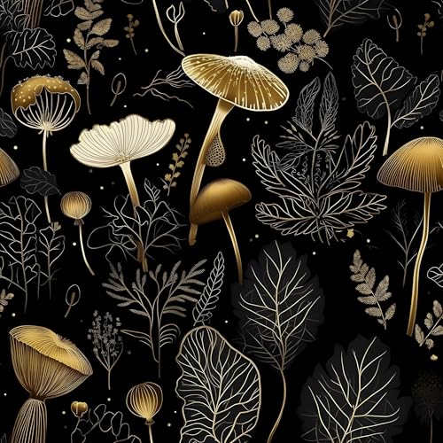 Laatse Dark Mushroom Wallpaper Peel and Stick 17.5" x 393",Black Gold - color: Black Gold, size: 17.5" x 393"