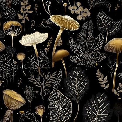 Laatse Dark Mushroom Wallpaper Peel and Stick 17.5" x 393",Black Gold - color: Black Gold, size: 17.5" x 393"