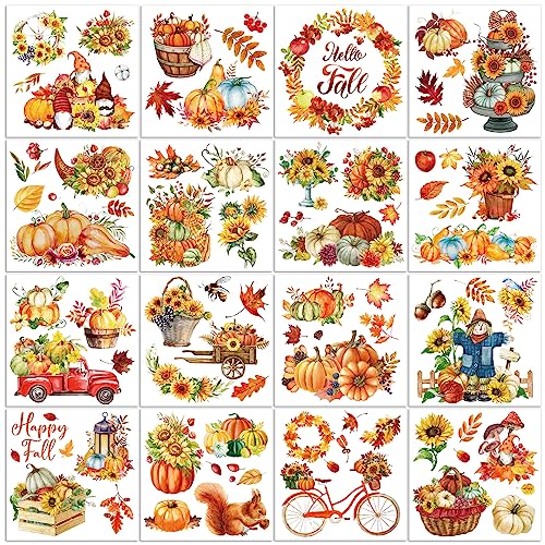 SATINIOR 16 Sheets Fall Autumn Rub on Transfer Sticker for Craft Furniture - style: Sunflower