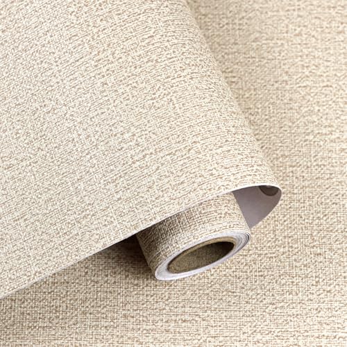 Grasscloth Peel and Stick Wallpaper Khaki Textured Contact Paper, set of 17.3 x 200 Inches Removable Wallpaper for Bedroom, Countertop, Classroom, Cabinet and Drawer, Renter Friendly Wall Paper - color: Khaki, size: 17.3" x 200"