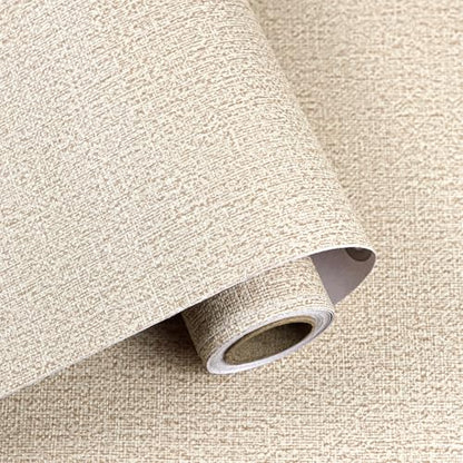 Grasscloth Peel and Stick Wallpaper Khaki Textured Contact Paper, set of 17.3 x 200 Inches Removable Wallpaper for Bedroom, Countertop, Classroom, Cabinet and Drawer, Renter Friendly Wall Paper - color: Khaki, size: 17.3" x 200"