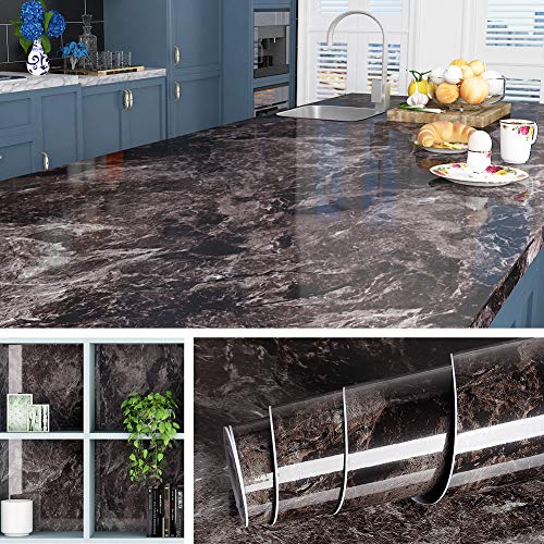 Livelynine 36 Inch Kitchen Countertop Contact Paper Waterproof Dark Marble Contact Paper for Countertops Peel and Stick Wallpaper Bathroom Counter Top Vinyl Wrap Laminate Desk Table Cover Removable - color: Dark marble, size: 36" x 197"