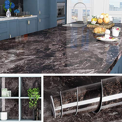 Livelynine 36 Inch Kitchen Countertop Contact Paper Waterproof Dark Marble Contact Paper for Countertops Peel and Stick Wallpaper Bathroom Counter Top Vinyl Wrap Laminate Desk Table Cover Removable - color: Dark marble, size: 36" x 197"