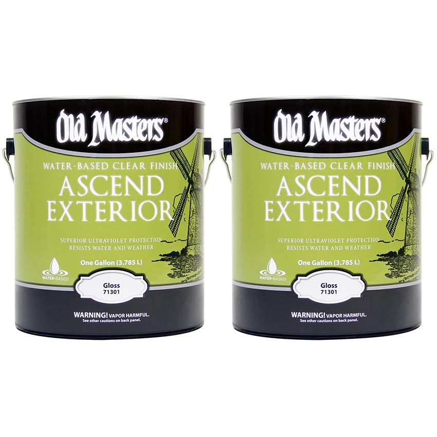 2 Pack of 1 gal Old Masters 71301 Clear Ascend Exterior Water-Based Finish, Gloss