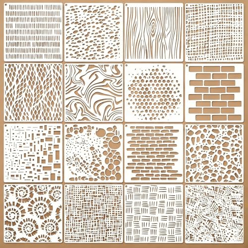 16 Pcs Texture Stencils for Painting Reusable Plastic Small 6×6 Inch Geometric Layering Stencils Abstract Layering Drawing Templates for Crafts DIY Wall Canvas Notebook Knit Card Wood - color: Style A