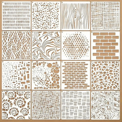 16 Pcs Texture Stencils for Painting Reusable Plastic Small 6×6 Inch Geometric Layering Stencils Abstract Layering Drawing Templates for Crafts DIY Wall Canvas Notebook Knit Card Wood - color: Style A