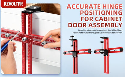 Foldable 2-in-1 Cabinet Hardware Jig with Carpenter Pencil, Adjustable Drawer Pull & Door Hinge Installation Template, CNC Aluminum Drill Guide for Woodworking
