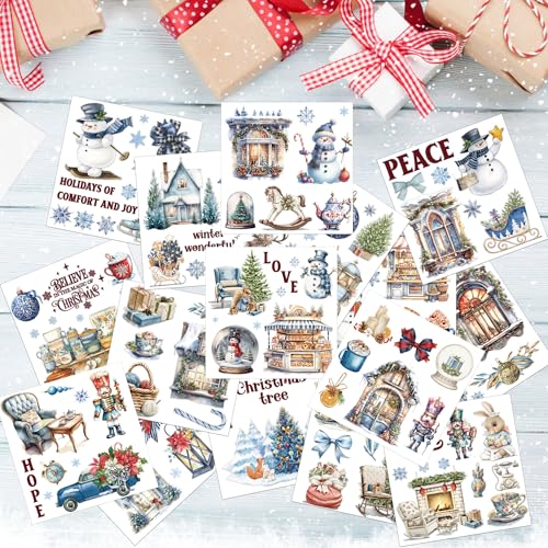 16 Pcs Snowman & Reindeer Rub-On Transfers for Furniture & Crafts - style: Winter