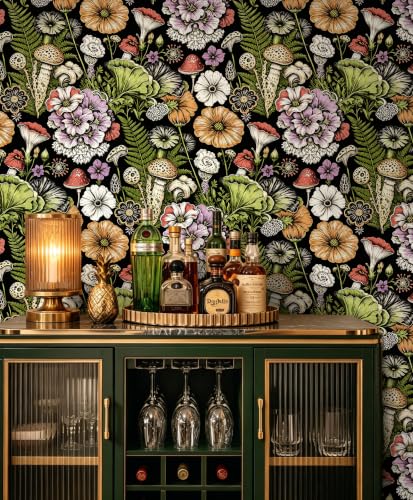 Peel and Stick Wallpaper Black Floral Wallpaper - color: Black