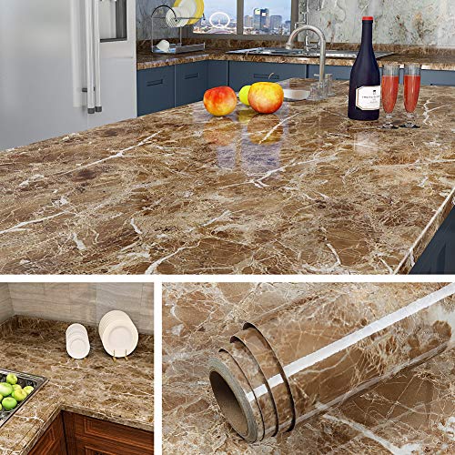 Livelynine 36 x 197 Inch Waterproof Contact Paper for Countertops Bathroom Wallpaper Marble Kitchen Countertop Laminate Self Adhesive Vinyl Wrap Table Dresser Top Covers Desk Counter Tops Covering - color: Coffee Marble, size: 36" x 197"