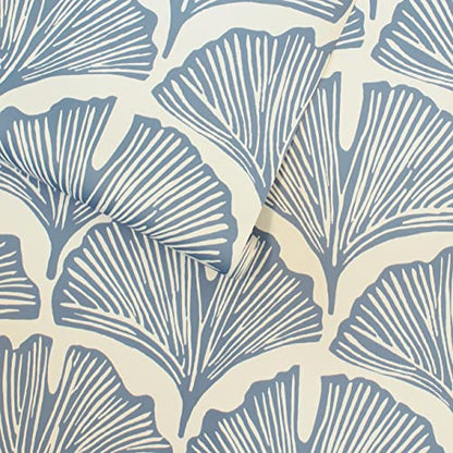 Tempaper x Novogratz Waverly Blue Feather Palm Removable Peel and Stick Wallpaper, 20.5 in X 9 ft, Made in The USA - color: Waverly Blue, size: 20.5" x 108"