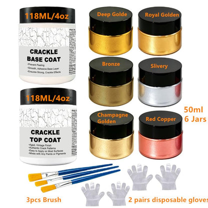 Crackle Paste & Metallic Acrylic Paints Set for Wood/Canvas/Furniture - color: Crackle Paste+Metallic Paints +Tools