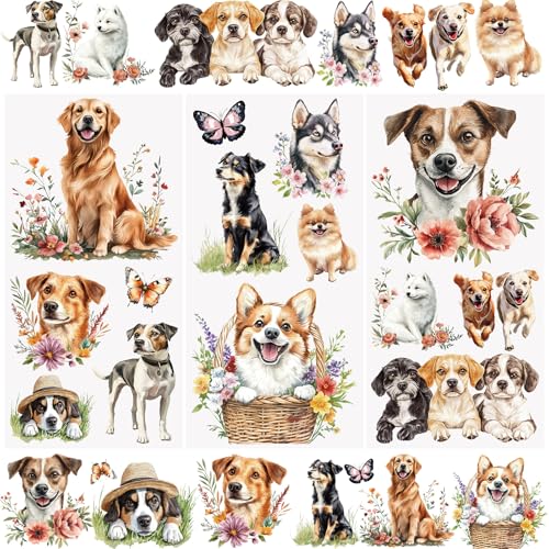 WANDIC 3 Sheets Dogs Rub on Transfer Stickers, Waterproof Flowers Transfers Puppy Animal Stickers for Crafts Furniture DIY Crafts Decoration,15 * 30cm - color: Dogs
