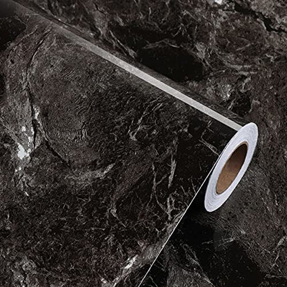LIKILIKI Glossy Light Black Marble Contact Paper Modern Marble Wallpaper - color: Light Black, size: 15.8" x 236"
