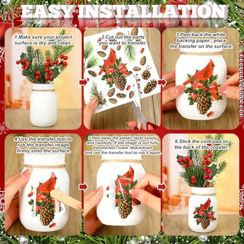 SATINIOR 16 Sheet Merry Christmas Rub on Transfer Sticker for Craft Xmas Tree Snowman Red Berry Poinsettia Star Gingerbread Rub on Decal for Furniture Scrapbook DIY Wood Fabric Envelope 5.9 x 5.9 Inch - style: Fresh Style