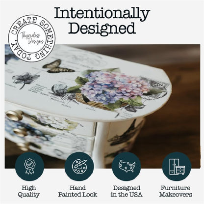 Rub on Transfers for Crafts and Furniture | 3 Design Sheets 6”x 12” | Home Decor Transfers | Furniture and Craft Decals | by Thymeless Designs (Blooming Hydrangeas) - style: Blooming Hydrangeas