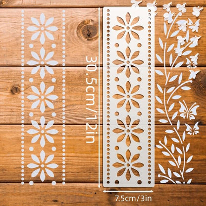 8PCS Border Stencil Floral Craft Paint Template Reusable Plastic Templates 3 * 12inch Flower Vines Stencils Painting on Wood Furniture Wall Canvas Floor
