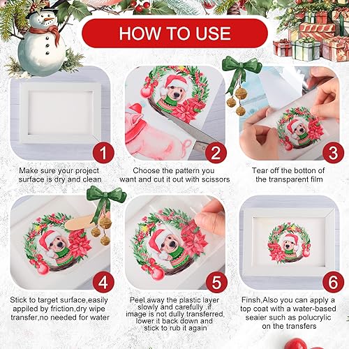 Lincia 10 Sheets Christmas Rub on Transfers for Crafts, Xmas Farm - style: Xmas Farm