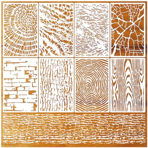 8 Pieces Abstract Geometry Texture Brick Stencils for Painting Wood Grain Mixed Crackle Marble Stencils Spray Paint Layering Stencil Templates for Furniture DIY Craft - style: 1