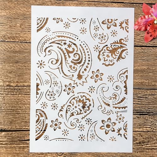TIAMECH A4 Reusable Paisley Stencil for Painting - style: Paisley Flower