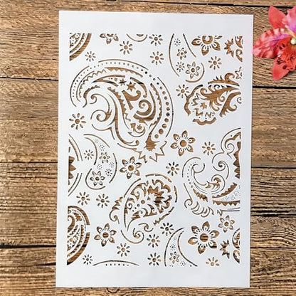 TIAMECH A4 Reusable Paisley Stencil for Painting - style: Paisley Flower