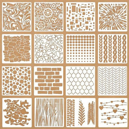 16 Pcs Geometric Texture Stencils Reusable 6×6 Inch Background Stencils for Crafts Plastic Abstract Layering Drawing Templates for DIY Wall Canvas Knit Notebook Card Wood - color: Style C