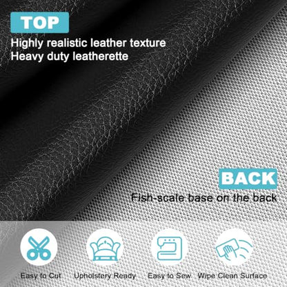 Black Faux Leather Fabric 118"×55" Lychee Grain Upholstery Vinyl - color: Black Lychee Grain, size: 118"x55" (300cm x 140cm)