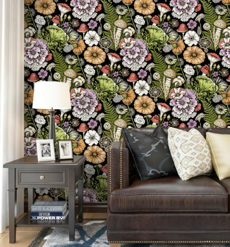 Peel and Stick Wallpaper Black Floral Wallpaper - color: Black