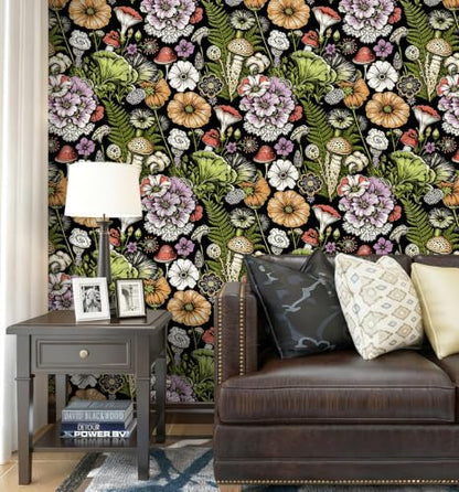 Peel and Stick Wallpaper Black Floral Wallpaper - color: Black