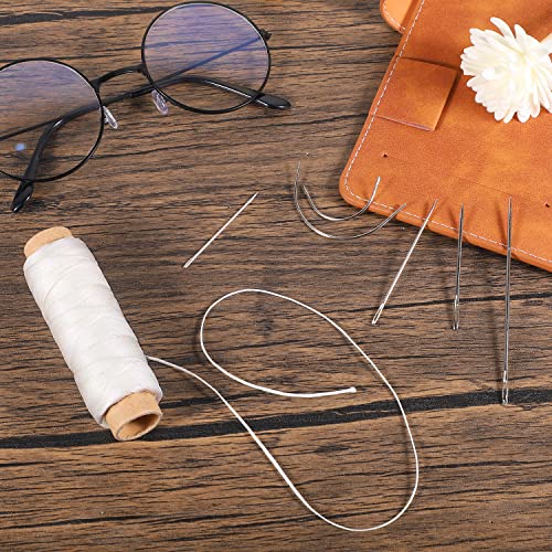 55 Yards Waxed Thread with 7 Leather Sewing Needles, White - color: White