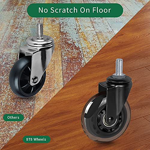 3" Thread Screw in Office Chair Caster Wheels, 3/8"-16x1(Not Metric M10), Safe for All Floors, PU Rubber Furniture,Carts Stem Caster Wheels,No Scratch,650Lbs Weight Capacity - style: Nylon Lock Nuts