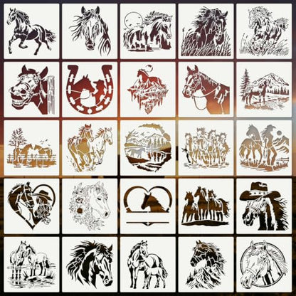 Horse Stencils for Crafts Reusable 25Pcs Stencils(6X6 Inch) - color: Horse
