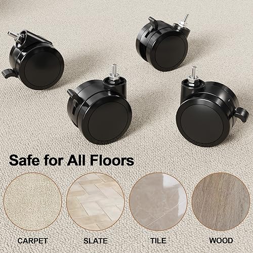 JOY Worker M8 Threaded Stem Casters 2.5" Locking Wheels Set of 4, Black - color: Black
