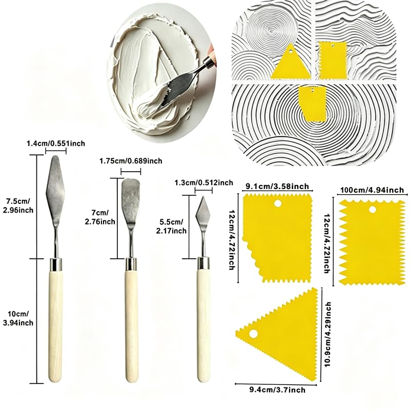 JAJADO 10.14 oz/300ml Acrylic Modeling Paste with 13 Pcs Painting Tools - color: White Modeling Paste+Palette Knife+Scrapers Tools