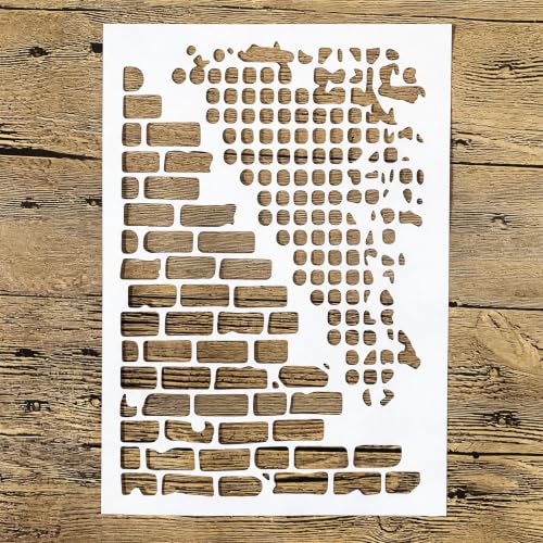 TIAMECH A4 Reusable Vintage Distressed Brick Texture Stencil for Painting - color: Vintage Distressed Brick Texture