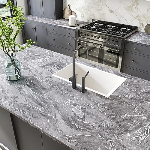 CRE8TIVE Matte Silver Grey Marble Contact Paper Peel and Stick Countertops Waterproof Slate Marble Wallpaper Removable Self Adhesive Marble Wall Paper for Bathroom Kitchen Counter Top Covers 12"x80" - color: Matte Silver Grey, size: 12" x 80"