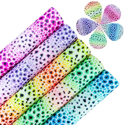 10pcs Colorful Rainbow Leopard Printed Faux Leather Sheets 8x12 inch Shiny Candy Color Glow in The Dark Chunky Glitter Girl Fabric for Bows (Rainbow Leopard), 19039 - color: Rainbow Leopard