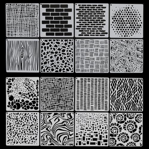 16Pcs Geometric Stencils for Crafts 6x6 Inch Reusable Texture Mixed Brick Stencil for Card Making DIY Home Decor (Rectangle) - style: Rectangle