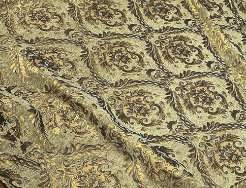 Damask Tapestry Chenille Fabric - Upholstery Fabric, 60" Width - Sold By The Yard (Olive(Sage)/Gold) - color: Olive(sage)/Gold