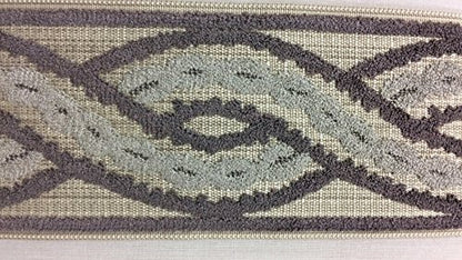 3.5" Woven Trim Tape with Velvet Embroidery H-1109/4 Cream, Navy Blue & French Blue Sold By The Yard Upholstery/Drapery