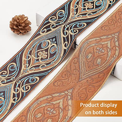 PH PandaHall 3.6Inch Wide Jacquard Ribbon, 7 Yard Single Face Embroideried Lace Trim Woven Ribbon Fabric Trim Fringe for Sewing Crafting Home Decor Wedding, Gift Wrapping, Bag Straps Embellishment