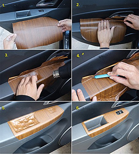 Moyishi Wood Grain Vinyl Sticker Decal Roll Car Interior Home Office Furniture DIY Film Wrap 30cmx100cm (Red) - color: Red