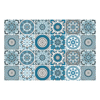 Easy Peel Stick Vinyl Moroccan Tile Decals 4x4in Stick on backsplash,24Pc - color: Cyan Mandala 3.93x3.93
