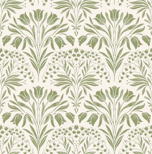 Green Tulip Floral Peel and Stick Wallpaper Retro Green Contact Paper - color: Green, size: 17.3" x 197"