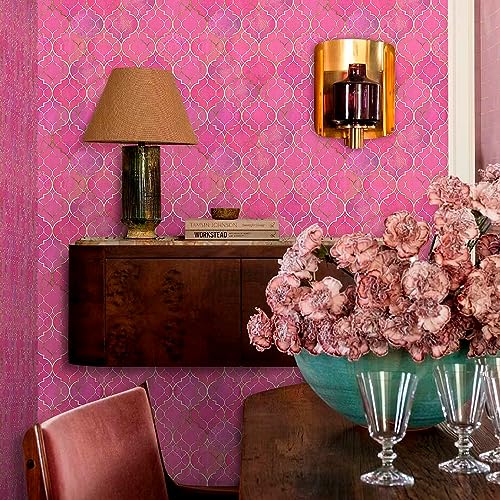 MuralPeel Modern Pink/Golden Krystal Mosaic Peel and Stick Wallpaper Self Adhesive Removable Easy Peel Off Stick on Wall Paper for Bedroom Cabinet Renter Friendly - color: Pink, size: 17.7" x 236.2"